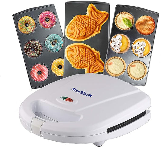 Mini-Donuts Maker, Mini-Pie and Quiche Maker, Taiyaki Maker – NEW 3 in 1 Three Slices Detachable Dessert Maker by StarBlue – White AC 110-120V 50/60Hz 700-800W