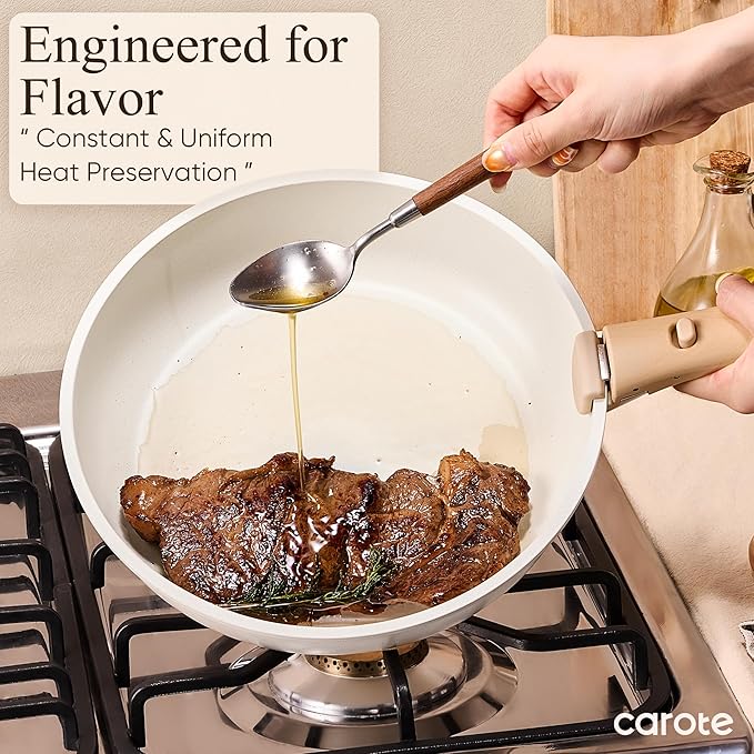 CAROTE 17pcs Pots and Pans Non Stick, Cookware Sets Detachable Handle, Induction Kitchen Pots and Pans,NonStick Cooking Set, Oven/Dishwasher/Fridge Safe, Space Saving
