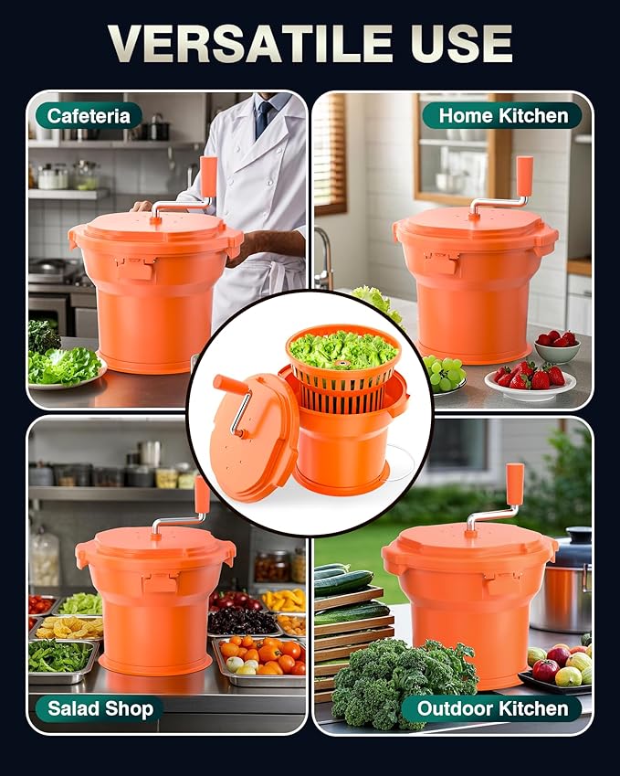 PYY Commercial Salad Spinner - 2.5 Gallon Salad Dryer w/Silicone Anti-slip Mat & Draining Hose, 10Qt Manual Salad Spinner for 3 Heads of Lettuce Spinner Large for Catering