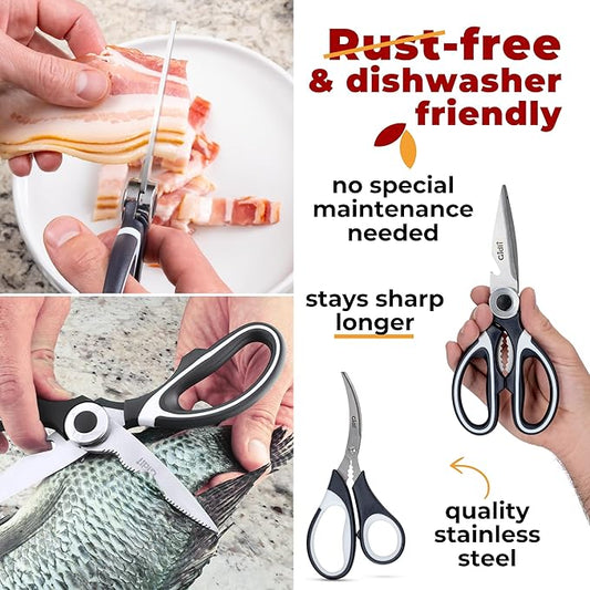 Gidli Kitchen Scissors & Shears 2 Pack - Lifetime Replacement Warranty* - Heavy Duty Kitchen Scissors - Stainless Steel All Purpose Ultra Sharp Cutting Scissor for Food and Meat, Dishwasher Safe