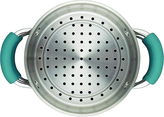Rachael Ray Cucina Hard Porcelain Enamel Nonstick Multi-Pot / Steamer Set, 3-Quart, Agave Blue - 16799