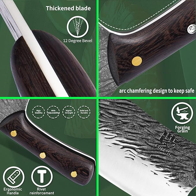 FULLHI Butcher Knife Set with Kitchen Shears, Hand Forged Chef Boning Knife With Scissors High Carbon Steel Chef Knife For Kitchen, Camping, BBQ