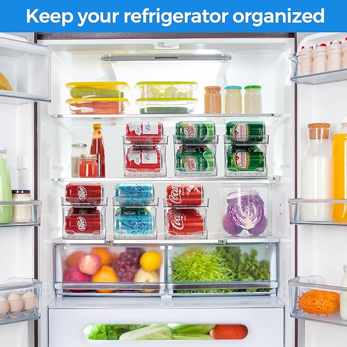 2 Pack Rolling Soda Can Organizer for Refrigerator Can Dispenser for Beer Soda Seltzer Pop Can Soda Organizer for Fridge 10 Standard Size 11.15oz, 12oz, 330ML, 355ML Cans Holder Storage