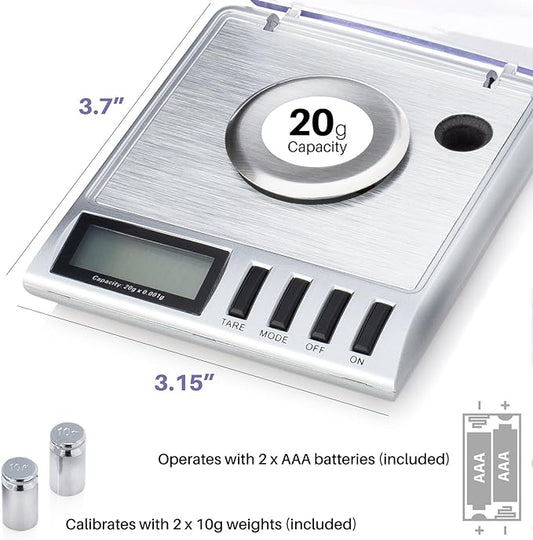 Smart Weigh GEM20-20g x 0.001 Grams, High Precision Digital Milligram Jewelry Scale, Reloading, Jewelry and Gems Scale, Calibration Weights and Tweezers Included