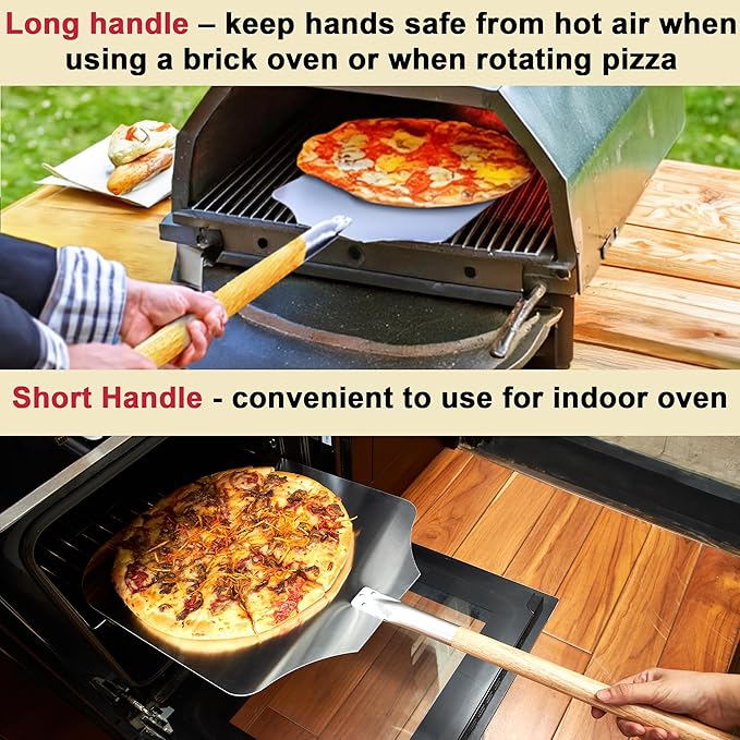 Pizza Peel 16 inch,16" Wx 18" L, Extra Large Metal Pizza Peel 16 inch, Aluminum pizza peel with Detachable Wooden Handle, 2 Handle Sizes (17 inch & 35 inch)
