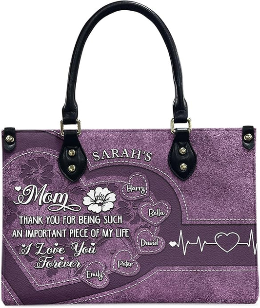 THUYPT Personalized Birth Flower Leather Bag for Mom, Women Faux Leather Handbags with Ziplock, Mother's Day Gifts