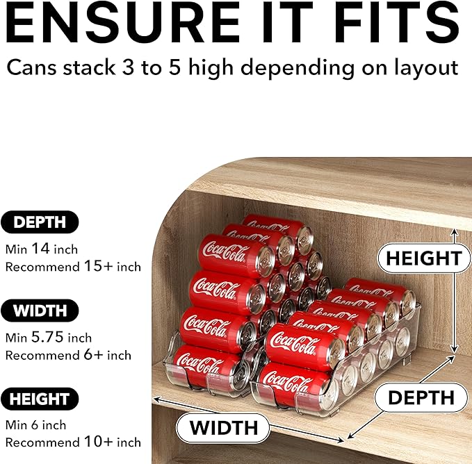 Simple Houseware Soda Can Organizer and Dispenser for Refrigerator / Pantry, Clear, Set of 2