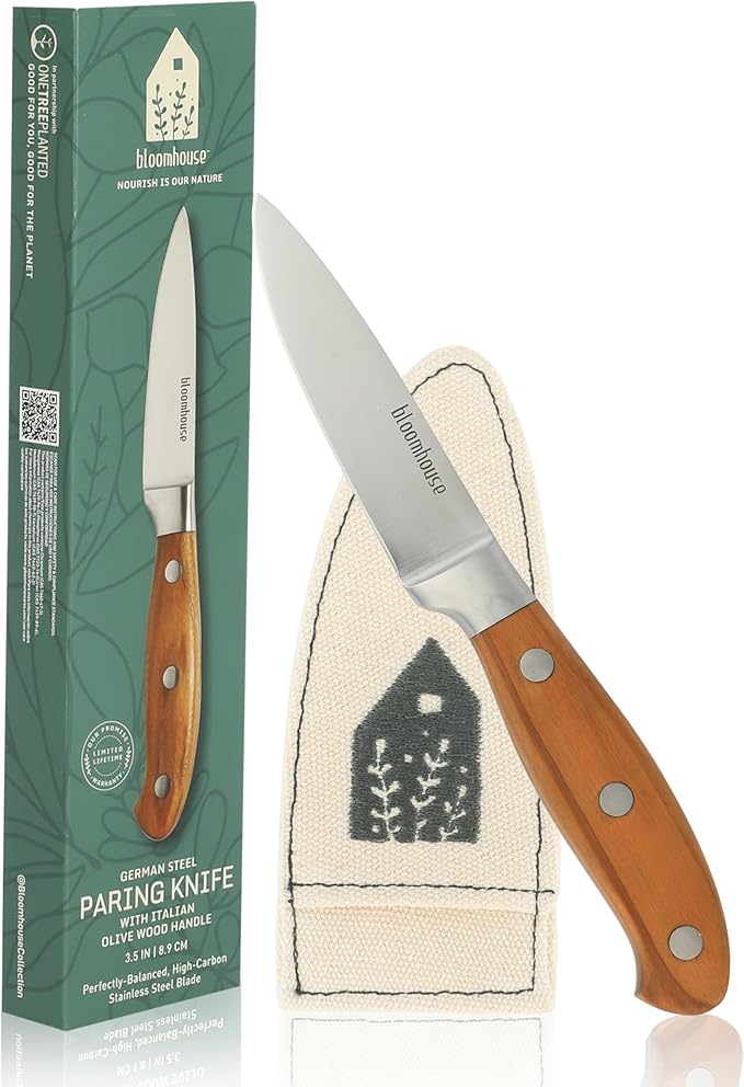 Bloomhouse 3.5 Inch German Steel Paring Knife W/Italian Olive Wood Forged Handle