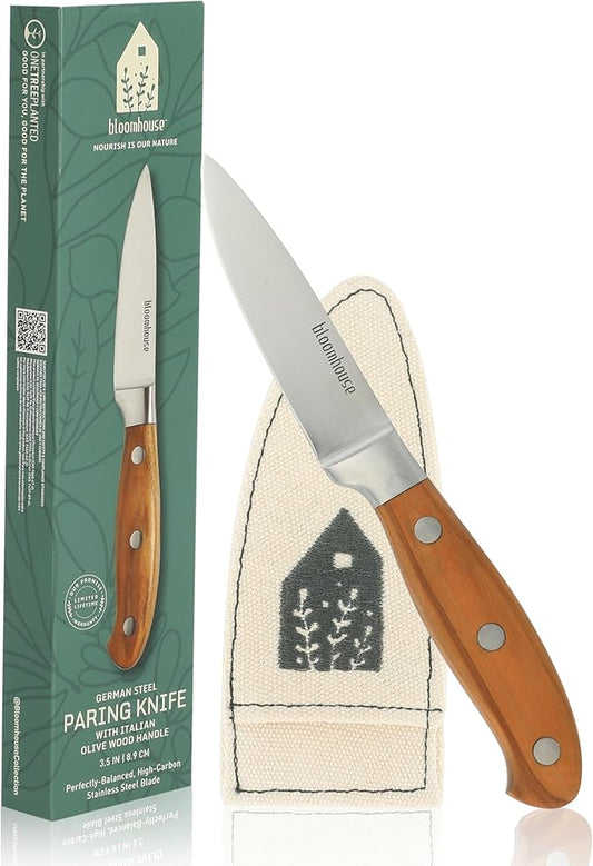 Bloomhouse 3.5 Inch German Steel Paring Knife W/Italian Olive Wood Forged Handle