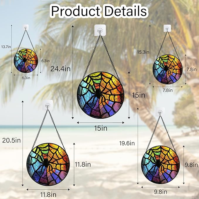 Stained Glass Suncatcher, Colorful Spider Sun Catcher Black Insect Stain Glass Window Hanging Decoration Mother's Day Birthday Gifts for Women Men Mom Nana 9.8 in