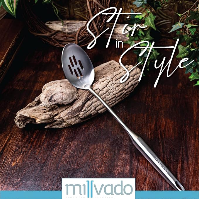 Stainless Steel Slotted Cooking Spoon, Large Metal Chef Strainer Utensil For Cooking, Serving, And Mixing, The #1 Dishwasher Safe Kitchen Tool, 15" Long Spoon With Holes