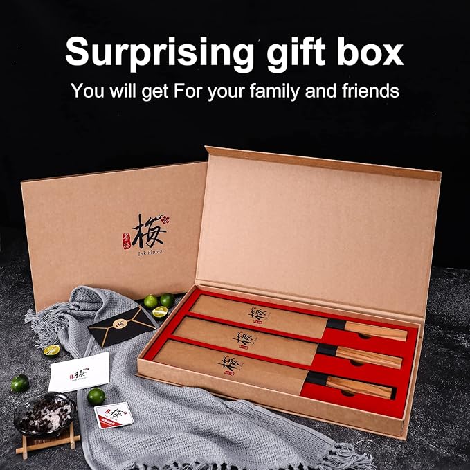 3 Pieces Kitchen Knife Set, Chef Knife, Usuba Knife, Paring knife, High Carbon Stainless Steel With Professional Hand Forged (Olivewood Handle & Gift Box)