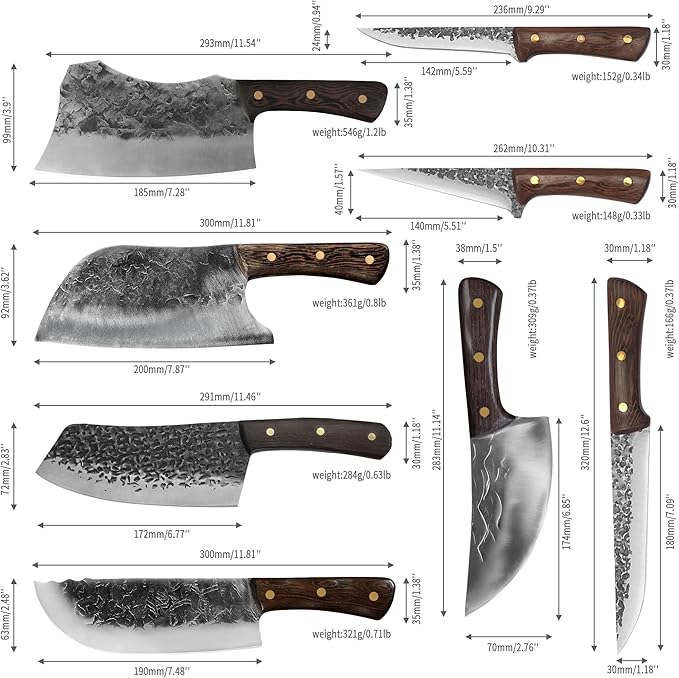FULLHI 14pcs Butcher Knife Set Hand Forged chef knife Boning Knife With Sheath High Carbon Steel Chef For Kitchen, Camping, BBQ