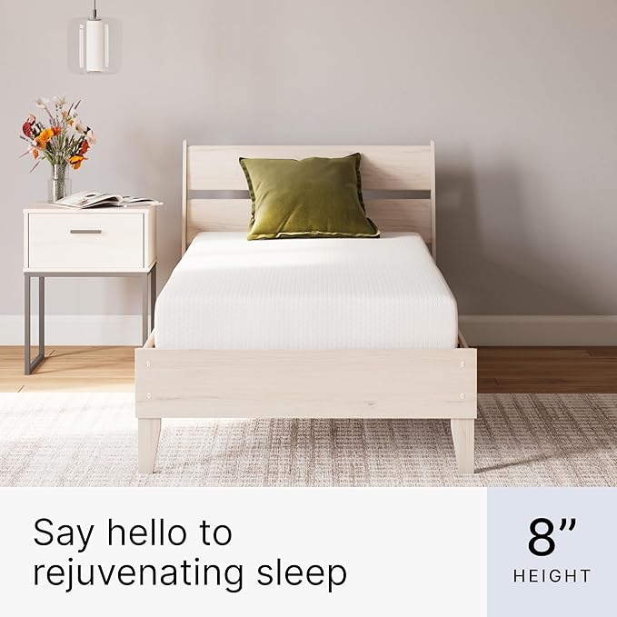 Signature Design by Ashley Twin Size 8 Inch Medium Firm Charcoal Gel & Green Tea Infused Memory Foam Mattress for Pressure Relief, Fiberglass Free, Mattress In A Box