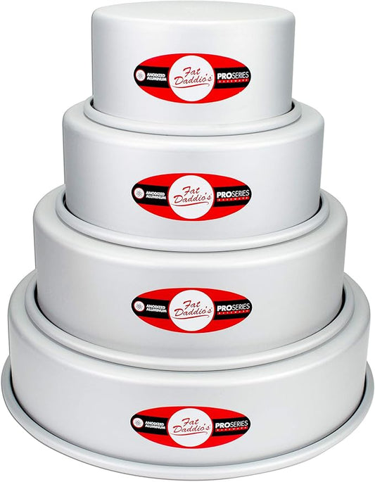 Fat Daddio's Anodized Aluminum 4-Tiered Even Round Cake Pan Set, 3 Inch Depth