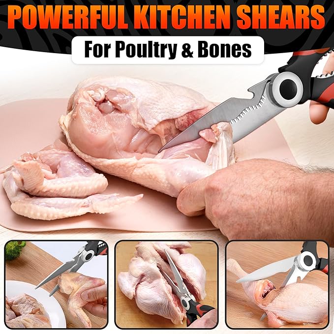 2 Pcs Cooking Scissors with Cover – Dishwasher Safe Kitchen Shears for Food Heavy Duty, Cooking Shears with 2CR13 Stainless Steel Blades – Kitchen Scissors All Purpose, Two Colors for Different Tasks