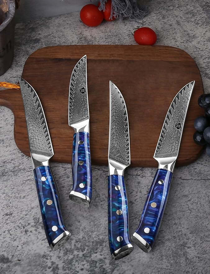 WILDMOK Steak Knives, 5 inch Non Serrated Steak Knife Set of 4, Japanese Damascus VG10 Steel Steak Knives,Premium Steak Knives Set with Gift Box