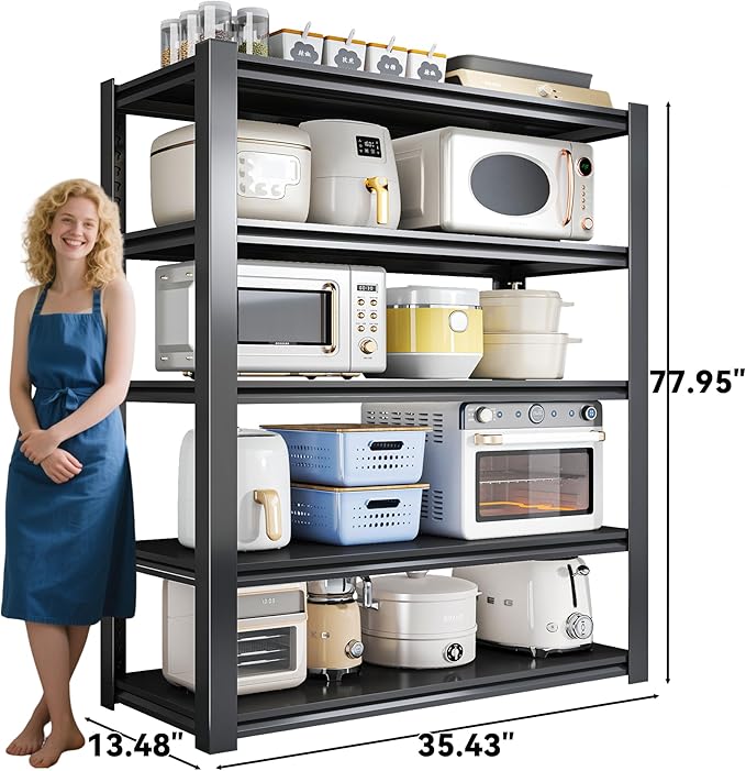 【Five Tier Commercial Kitchen Heavy Duty Shelving】 77.95×35.43×13.78 inches Ultra-Strong Load-Bearing 500lbs per Tier Oil and Rust Proof Shelving Shelf Restaurant Grade Storage System