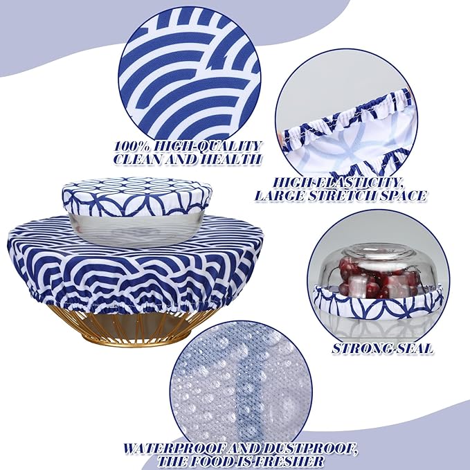Patelai 10 Pcs Bowl Covers Reusable in 5 Size Stretch Cloth Fabric Elastic Food Storage Bowl Covers Bread Sourdough Lids for Proofing Food Fruits Leftover(Stylish Style)