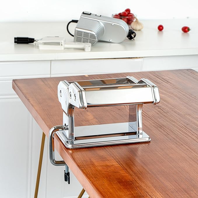 Met Lux Pasta Machine And Motor, 1 Electric Pasta Maker With Cutter Attachments - 9 Adjustable Thickness Settings, Automatic, Stainless Steel Machine, For Fettuccine, Spaghetti