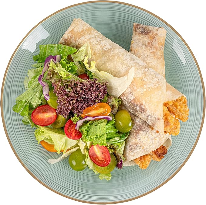 Restaurantware Plastic Plates 20 Pcs 10" Gold Rimmed Disposable Plates Heavy-Duty Green Translucent Rippled Plastic Dinner Servers for Party, Weddings, Salads, Desserts, and Appetizers