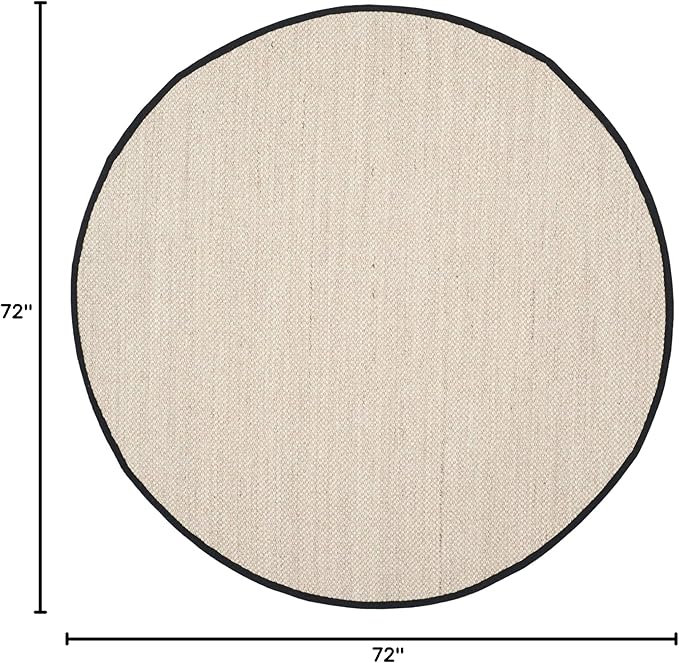 SAFAVIEH Area Rug 6' Round - Natural Fiber Collection - Marble & Black, Sisal, Woven Design with Border (NF143A)