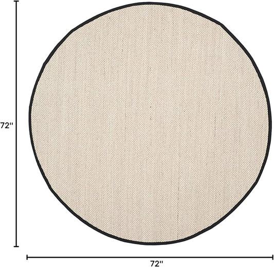 SAFAVIEH Area Rug 6' Round - Natural Fiber Collection - Marble & Black, Sisal, Woven Design with Border (NF143A)