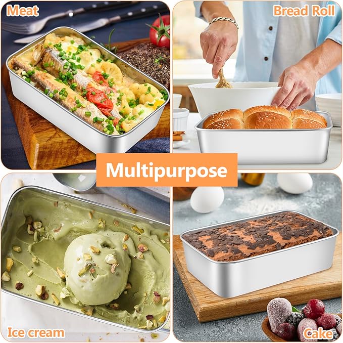 4 Pack Loaf Pans, 9 × 6 Inch Stainless Steel Loaf Bread Pans, Meatloaf Baking Bread Tin, Loaf Pan for Bakings, Oven & Dishwasher Safe, Loafs Baking Pan for Homemade Meatloaf Cake Brownies