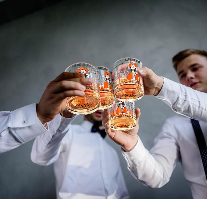 Greenline Goods – Oklahoma State University Cowboys College Whiskey Glasses (Set of 2), 10 oz – Full-Color Logo + Campus Map