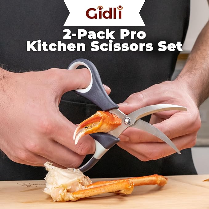 Gidli Kitchen Scissors & Shears 2 Pack - Lifetime Replacement Warranty* - Heavy Duty Kitchen Scissors - Stainless Steel All Purpose Ultra Sharp Cutting Scissor for Food and Meat, Dishwasher Safe