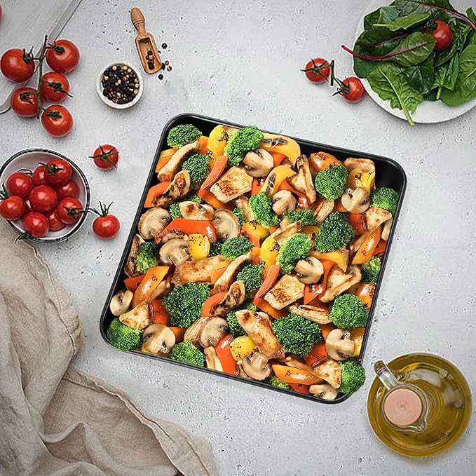 TeamFar 8 Inch Cake Pan, Square Brownie Baking Pan with Stainless Steel Core & Non Stick Coating, for Baking Roasting Storing Food, Healthy, Oven Safe & Anti-melt, Easy to Release & Clean – Set of 2