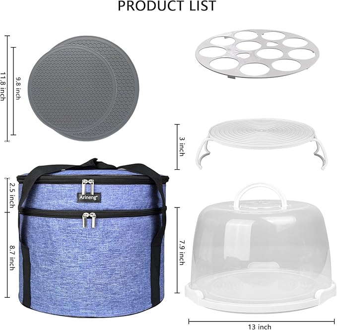 Round Cake Carrier Box with Lid and Handle, Transportation Insulated Bag for Cakes, Cupcakes and Pies, Triple Locking Design for Safe Transportation (Purple, 12 * 12 * 7.9 Inch)