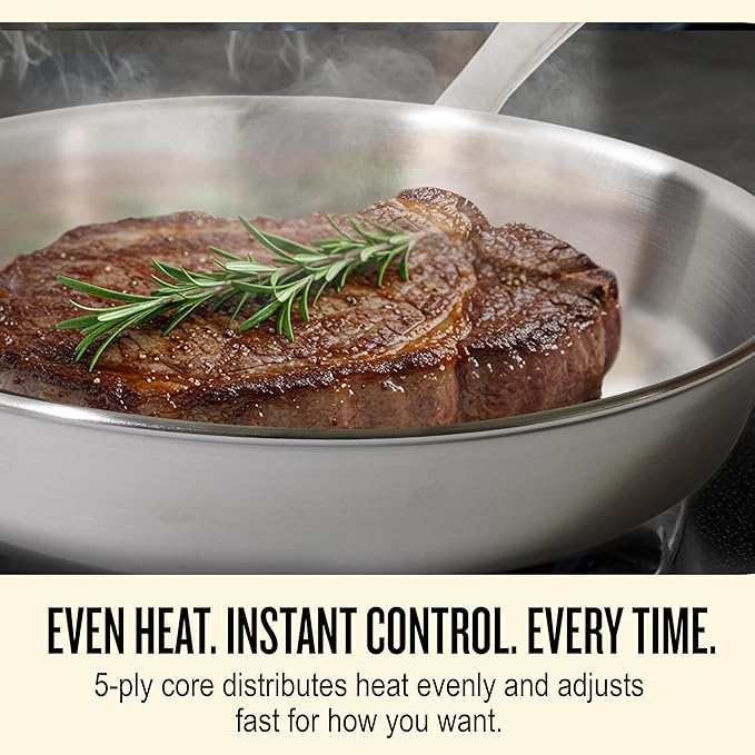 Alva Maestro 5-Ply Stainless Steel Frying Pan 3-Piece Set - Oven Safe and Made without PFAS, PFOA & PTFE - Induction and All Stovetop Compatible with Even Heat Distribution