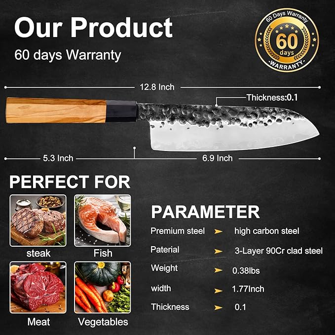 Santoku Chef’s Knife 7 Inch,Japanese Sharp Blade Kitchen Knife with Olivewood Handle And Beautiful Gift Box