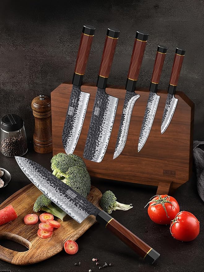 HOSHANHO 7 Pieces Knife Set with Magnetic Knife Block, Japanese High Carbon Steel Kitchen Knife Set, Ultra Sharp Chef Knives Set with Ergonomic Handle