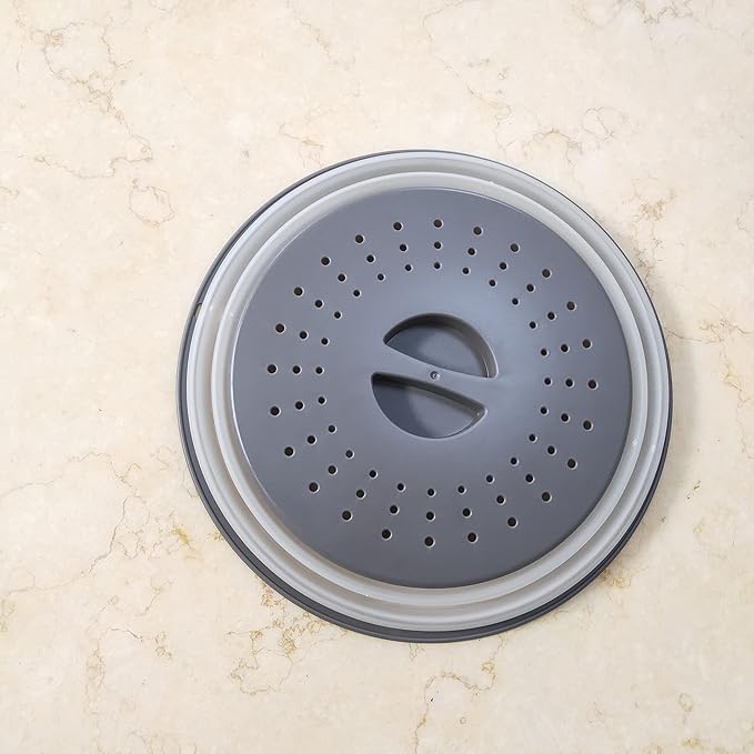 WENWELL Vented Collapsible Microwave Splatter Cover for Food,Kitchen Gadget dish bowl Plate Proof lid Can be Hung,Dishwasher-Safe,BPA-Free Silicone & Plastic,10.5 inchs,gray