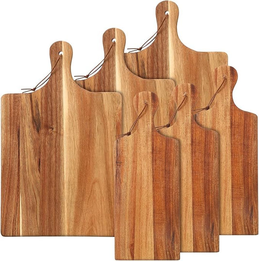 Tanlade 6 Pcs Wood Cutting Board Set Cutting Board with Handle Chopping Serving Board Butcher Cutting Block for Valentines Mother's Day Wedding Housewarming Gift, 16'' x 10'', 16'' x 5'' (Acacia)