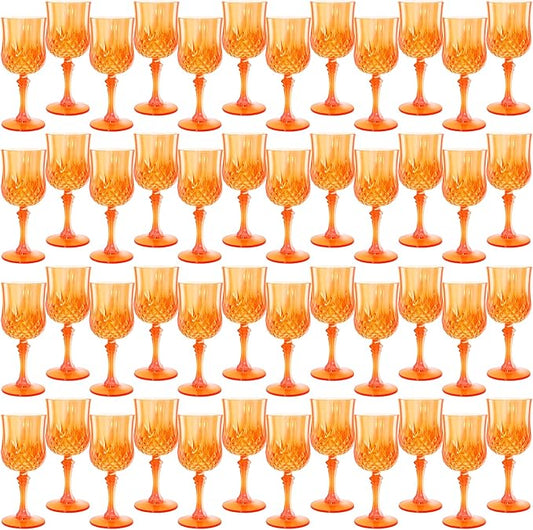 Plastic Wine Glasses,Plastic Goblets Vintage Style Cordial Drinking Glasses for Wedding Reception, Halloween Grand Event Party Supplies (48, Pumpkin orange)