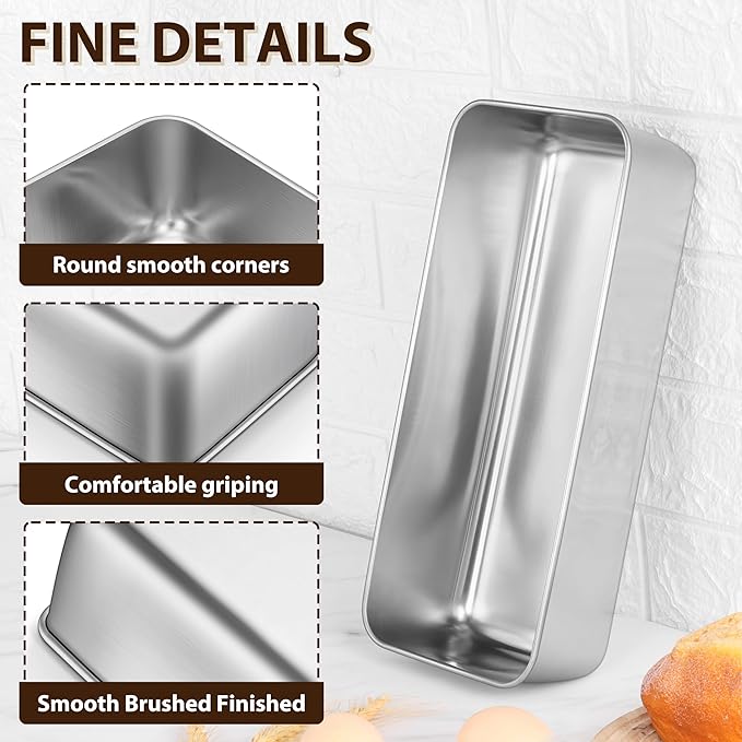 P&P CHEF Loaf Pans for Baking Bread, 12 x 5 Inch Large Stainless Steel Bread Loaf Pan Tins for Homemade Meatloaf Cake Brownies, Healthy & Sturdy, Oven & Dishwasher Safe, 4Pcs