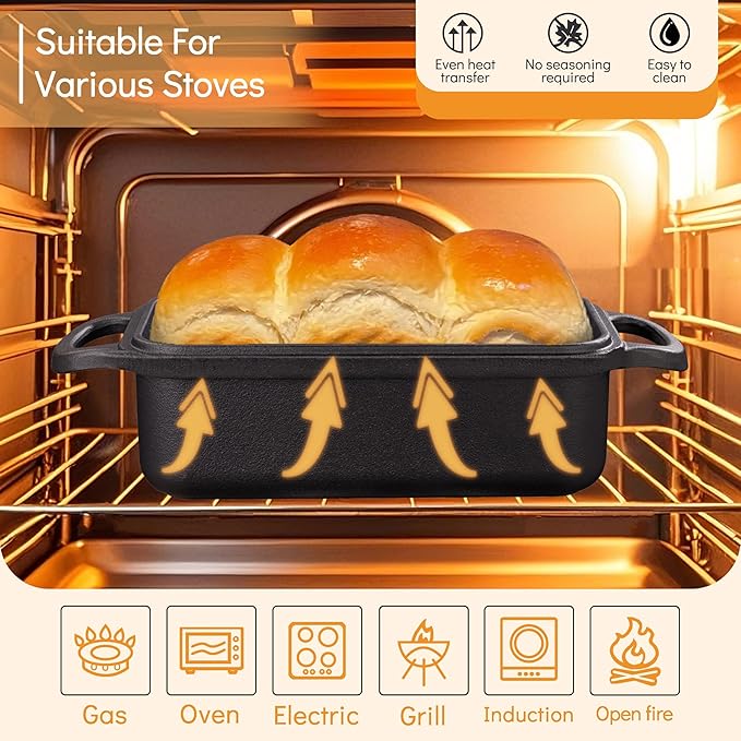 GRMImosa 2 in 1 Cast Iron Bread Loaf Pan with Lid, Loaf Pans for Baking Bread, Even Heat Distribution for Meatloaf, Homemade Bread