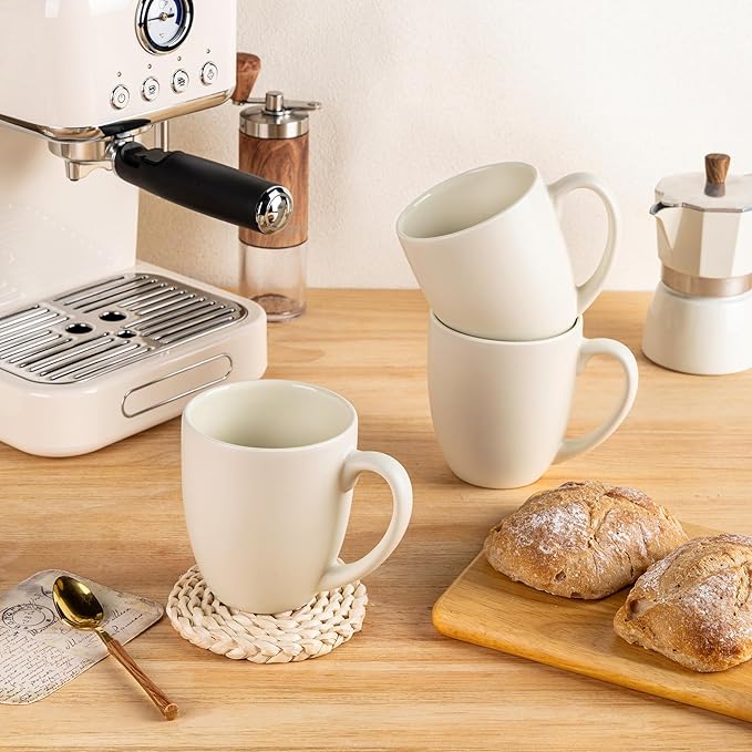 GBHOME 16oz Coffee Mugs Set of 6, Large Ceramic Coffee Mugs for Man, Woman, Dad, Mom, Modern Coffee Mugs Set with handle for Tea/Latte/Cappuccino/Milk/Cocoa. Dishwasher&Microwave Safe,ivory