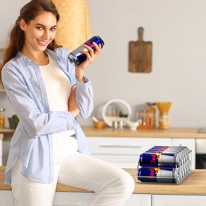 Sorbus Skinny Soda Can Organizer for Refrigerator - Slim Can Holder Drink Dispenser for Fridge - Soda Can Organizer for Fridge, Pantry, Kitchen Organization and Storage (Set of 2)