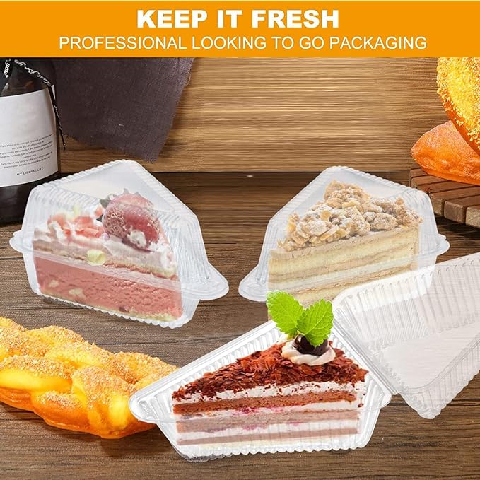 200 Pieces Cake Slice Plastic Containers with Lids 5 Inches Hinged Lid Cheese cake Container, for Home, Bakery and Cafe