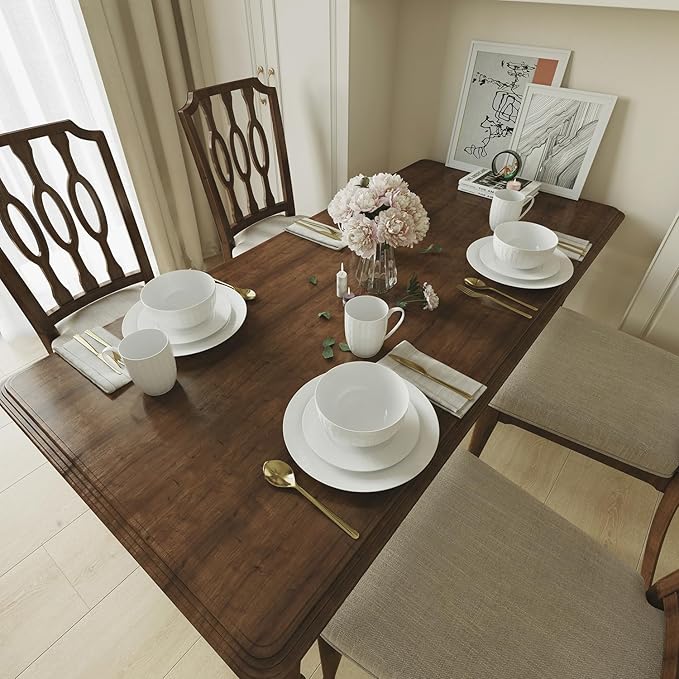 Yoshy 16-Piece White Embossed Mesh Bone China Dinnerware with Lightweight Durable Chip Resistant Design Service for 4