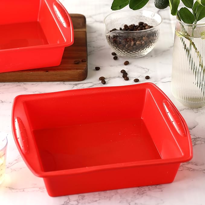 Silicone Square Brownie Pan 2 Pack, 8x8 Baking Pan for Brownies, Cakes, Bread, Pie & Lasagna – BPA Free, Heat Resistant,Flexible Silicone baking mold,Oven, Microwave, Dishwasher Safe
