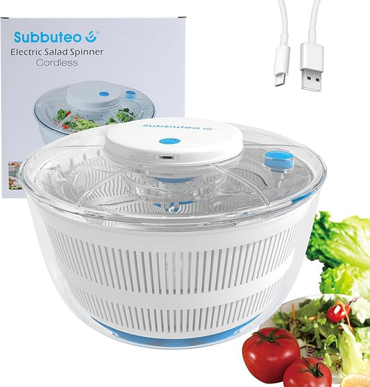 Electric Round Salad Spinner 4Qt – Hands-Free Drying with Large Capacity, Stable Balanced Spinning for Crisp Greens