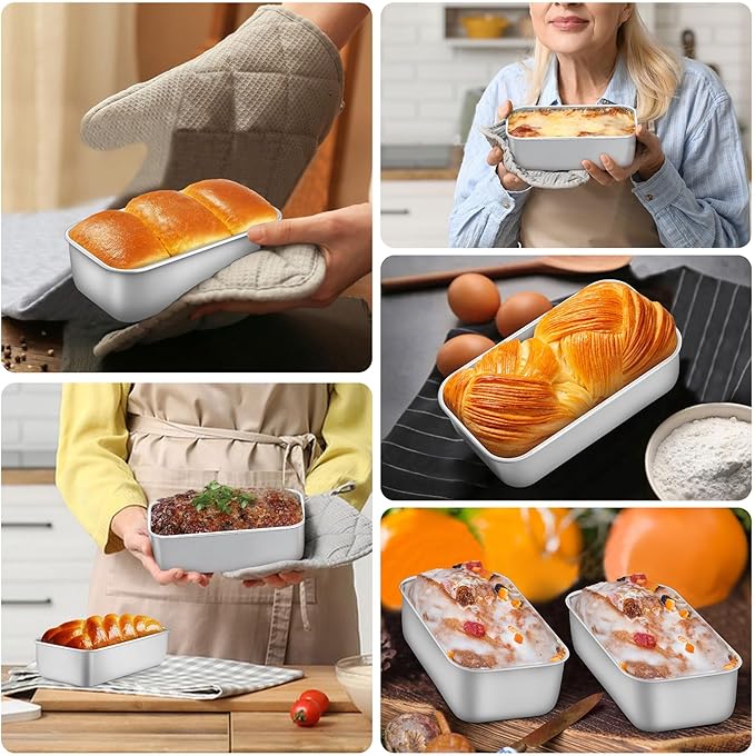 LIANYU 4 Pack Mini Loaf Pan for Baking Bread, 6.3 x 3.5 Inch Stainless Steel Small Bread Loaf Pan for Homemade Meatloaf, Tin Loaf Baking Pan Perfect for Banana Sourdough Sandwich, Dishwasher Safe