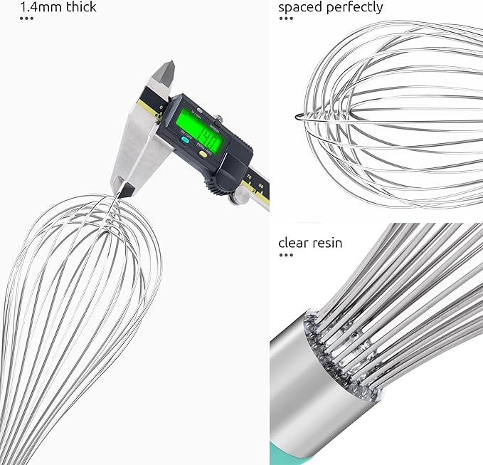 U-Taste Balloon Whisk for Cooking: 18/10 Stainless Steel Kitchen Wire Whisk, 12in Large Heavy Duty Egg Beater, Manual Mixing Tool with 12 High Flex Wires for Stirring, Blending Sauce (Aqua Sky)