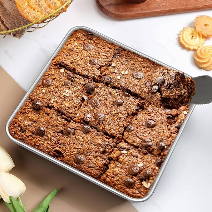 LIANYU 2 Pack 9 x 9 Inch Square Cake Pan, Stainless Steel Baking Lasagna Brownie Bread Pan, Square Bakeware for Birthday Party Wedding, Oven & Dishwasher Safe