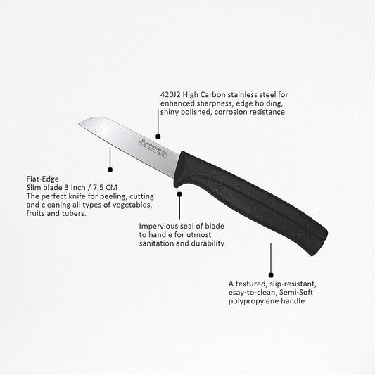 MATTSTONE HILL Kitchen Paring Knife - 3 Inch, Slim Blade, Premium Stainless Steel, Semi Soft Black Handle